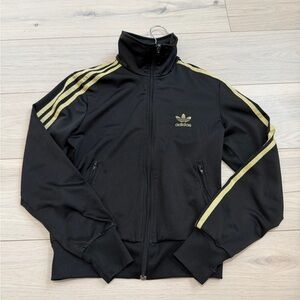 [Adidas] Black Jacket with Gold Stripes